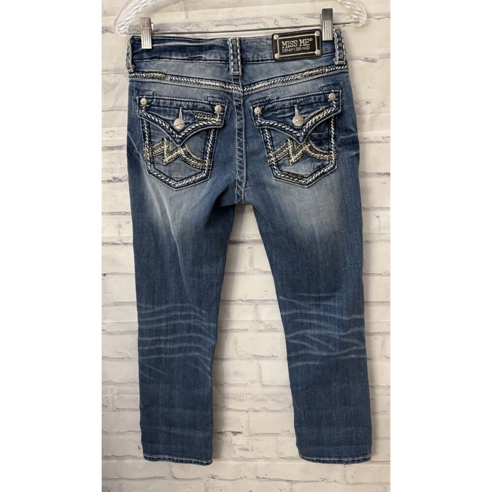 Miss Me Size 25 Boyfriend‎ Capri Thick Stitch Blue Jeans Distressed Stretch